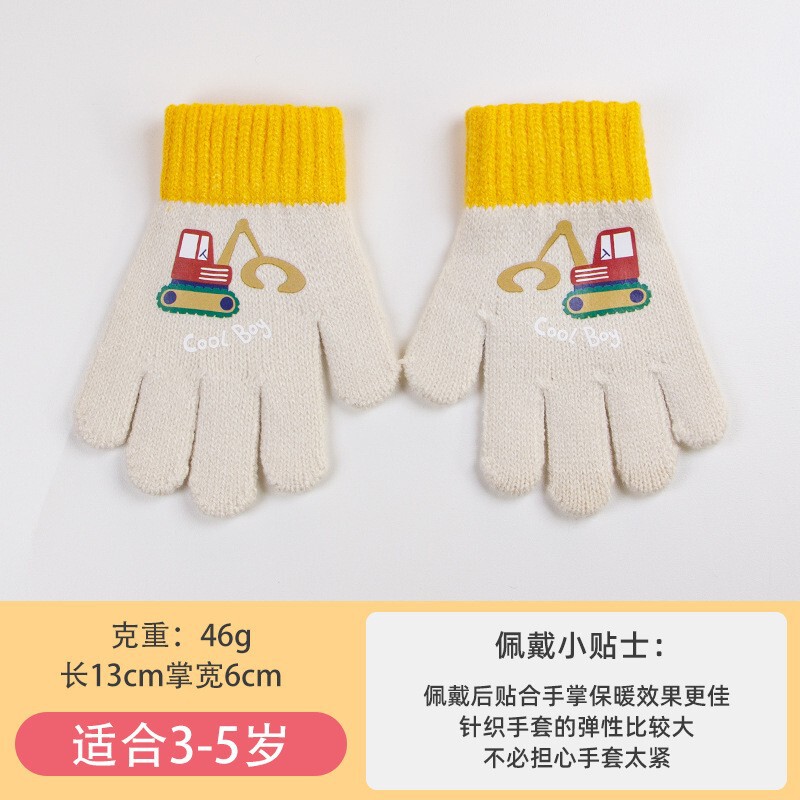 五指针织挖掘机抓绒加厚保暖幼儿园男宝宝秋冬季毛线儿童手套小童|undefined