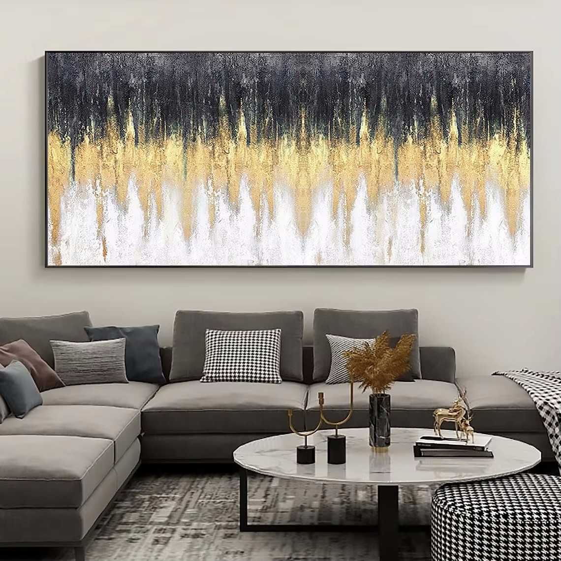 Gold Leaf Oil Painting on Canvas, Large Wall Art, Abstract Gold Foil Painting, Living Room Home Decoration Painting, Modern Decorative Painting