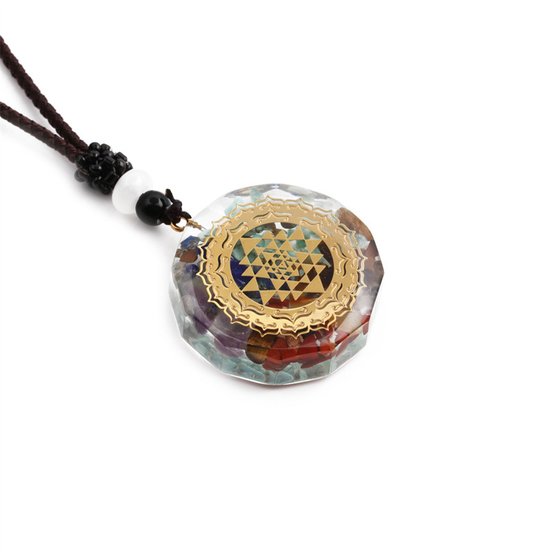 European-style rune sequin necklace flower of life seven chakra energy pendant necklace