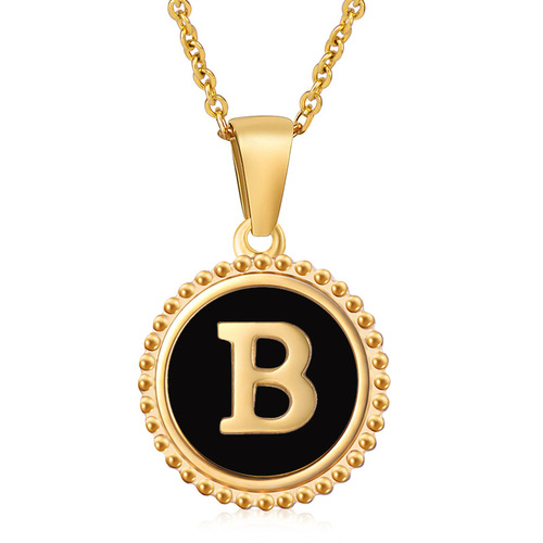 Lightly customized stainless steel natural shell letter necklace European and American 18K gold plated abalone shell letter pendant women's jewelry
