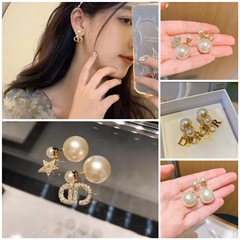 D家韋雪同項イヤリング真珠高級CD流蘇アルファベット気質銀針金ピアス軽贅沢耳飾り工場