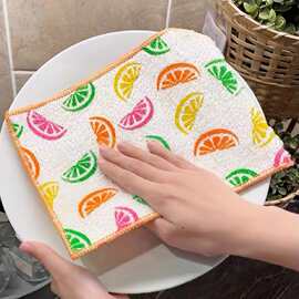 定制批发彩色印花竹纤维印刷抹布加厚双层洗碗巾厨房清洁百洁布