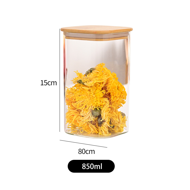 vidrio bambú cubierta sellado tanque de almacenamiento de condimentos de granos gruesos frutas secas té granos de café tanque de almacenamiento sellado a prueba de humedad