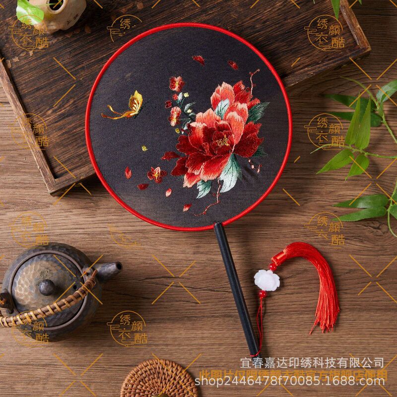 刺绣团扇古风汉服扇子苏绣中国风旗袍圆扇夏天舞蹈扇牡丹花专用扇|undefined