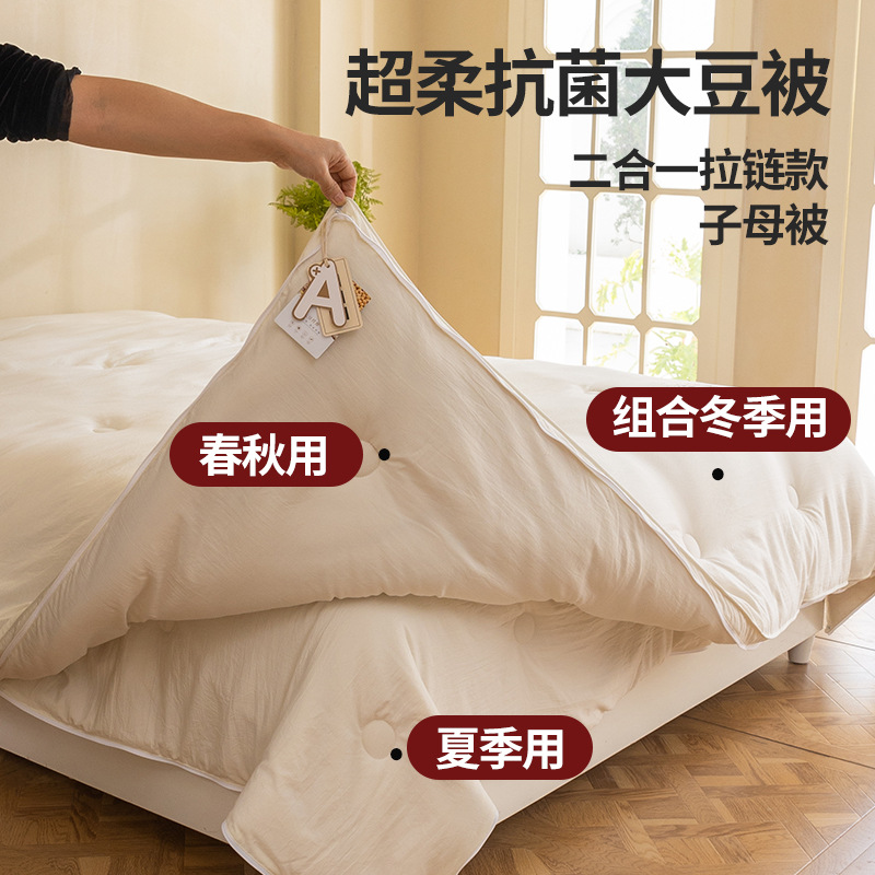 A-Type Soy Fiber Twin-Set Quilt with Zipper - Winter Quilt for Spring and Autumn, Autumn/Winter Thick Quilt Core Gift Set