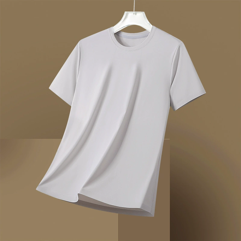 Трансграничная прямая трансляция, новая летняя охлаждающая эластичная повседневная универсальная футболка из ледяного шелка с короткими рукавами для мужчин, которую можно открывать дважды
