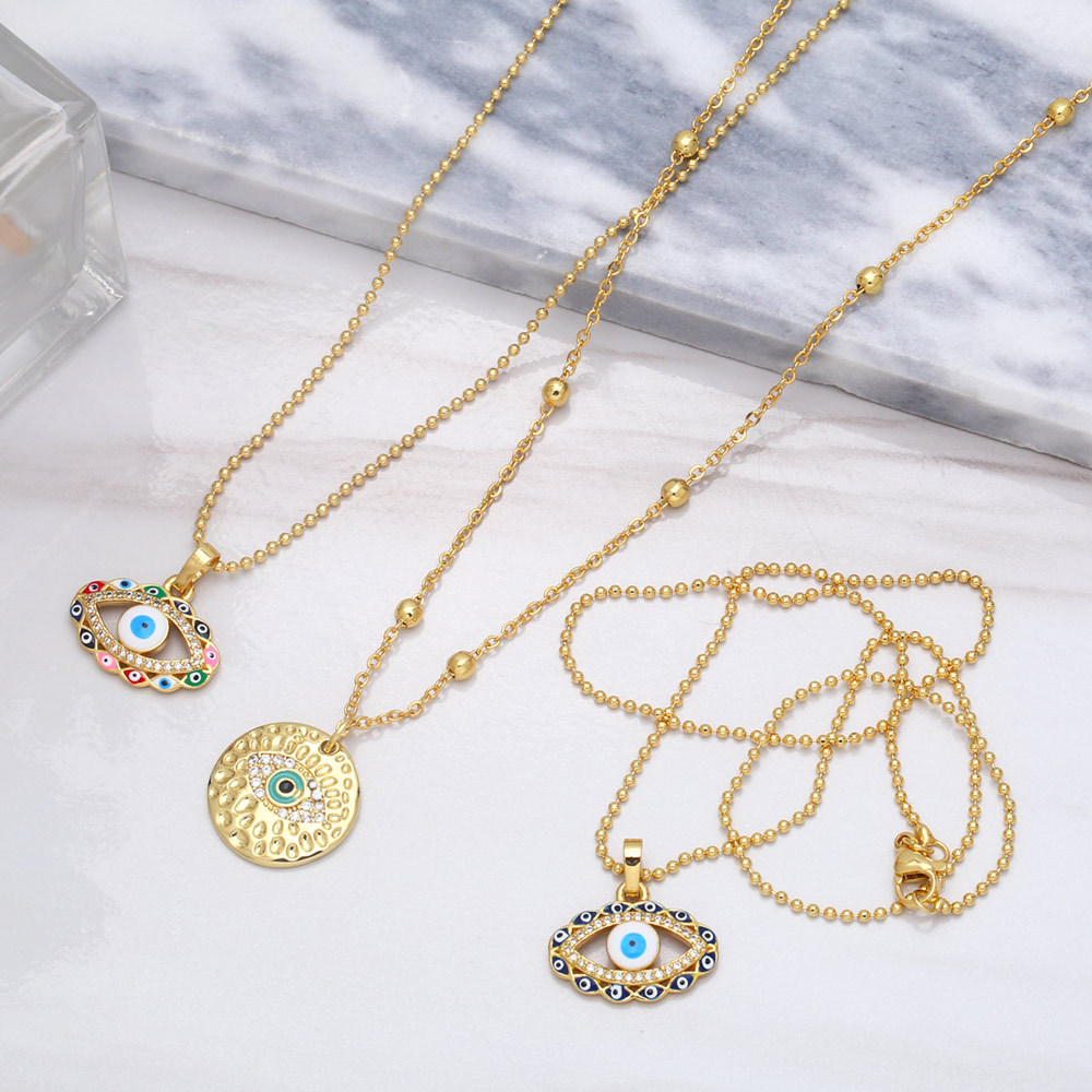 fashion hollow color dripping oil devilu0027s eye copper necklace wholesale