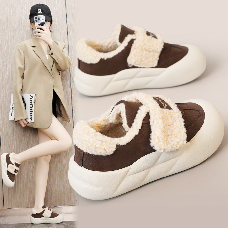 G3512 Neue, warme Damen-Baumwollschuhe für Herbst und Winter mit dicker Fleecesohle, einfarbig, schlicht, lässig, für Studentinnen._voghion.com