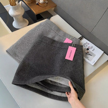 韩系灰色毛呢半身裙女秋冬小个子防走光高腰遮跨显瘦a字包臀短裙