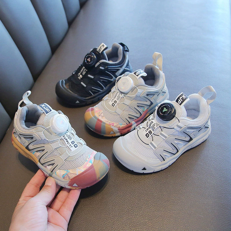 Мужская обувь 2024 осенняя новая детская спортивная обувь на открытом воздухе для девочек вращающаяся пряжка мягкая обувь для походов обувь для бега