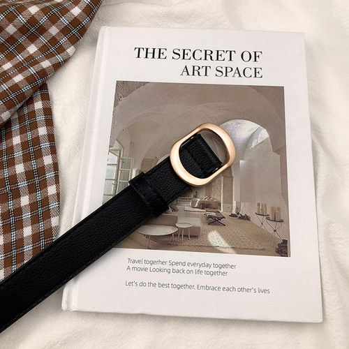 Leather Belt for Women, New Summer Style, No Holes, Black, Student-Friendly, Fashionable Korean Version, Instagram Style Coat Accessory