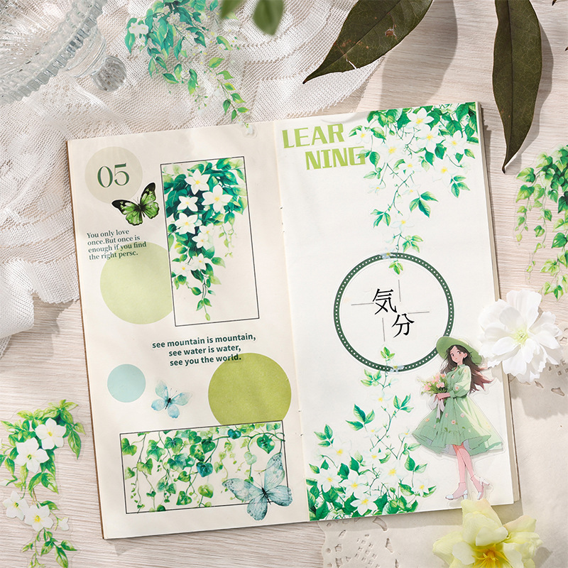 Flores claras Yue verano transparente pegatinas impermeables para mascotas bolsas diy diario pegatinas retro transfronterizas pegatinas de vid