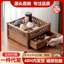 黑胡桃桌面收纳架两层收纳盒实木可移动储物柜抽屉免安装收纳柜