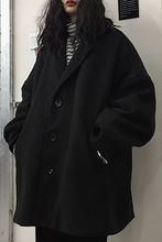 加棉加厚毛呢外套女学生秋冬韩版宽松西装中长款黑色复古呢子大衣