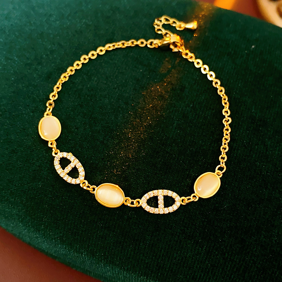 Brazalete de nariz de cerdo de piedra de diamante oval ojo de gato 2025, nuevo nicho de pulsera de alta calidad, joyería de moda versátil
