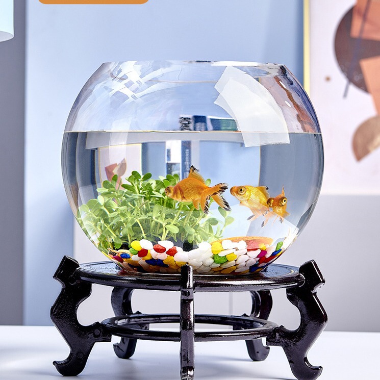 Office Small Fish Tank Thickened Transparent Glass Turtle Tank Living Room Household Desktop Round Landscape Small Goldfish Tank