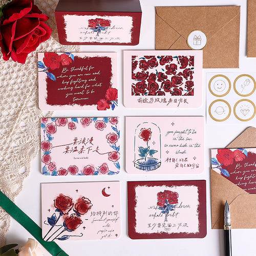 Rose Flower New Year Greeting Card Romantic Instagram Style Floral Goddess Day Birthday Wishes Message Handmade DIY Small Card