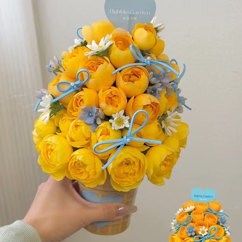 Corazón encantador de cerámica taza de helado diy textura de verano encantador ramo taza de helado