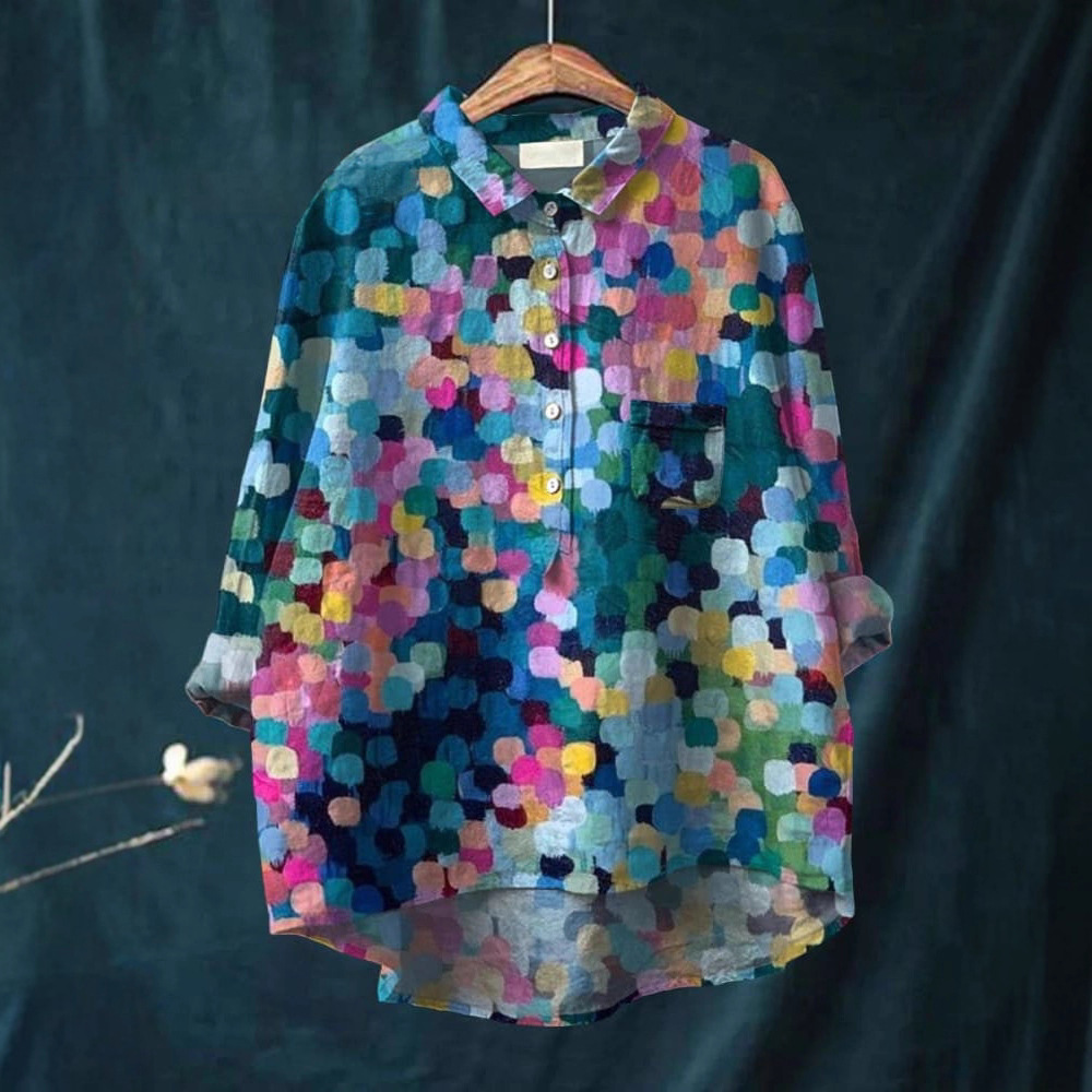 2025 Cross-Border Popular Summer Women's Clothing Amazon Aliexpress Loose Printed Lapel Casual European Size Shirt-C