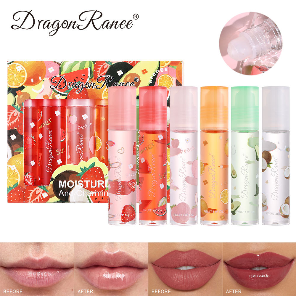 Dragonranee Cross-Border Exclusive 6-Pack Fruit Lip Oil Set Moisturizing Hydrating Lip Care Fragrance Export