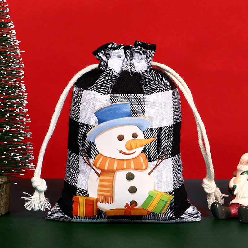 Bolsa de algodón a cuadros de Navidad con cordón Bolsa de embalaje de regalo de caramelo de Navidad Calendario de Adviento bolsa pequeña al por mayor