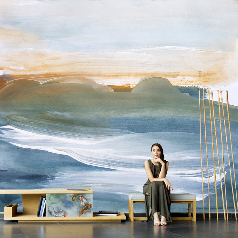 北欧手绘抽象涂鸦艺术壁画客厅电视背景墙壁纸民宿酒店卧室影视墙