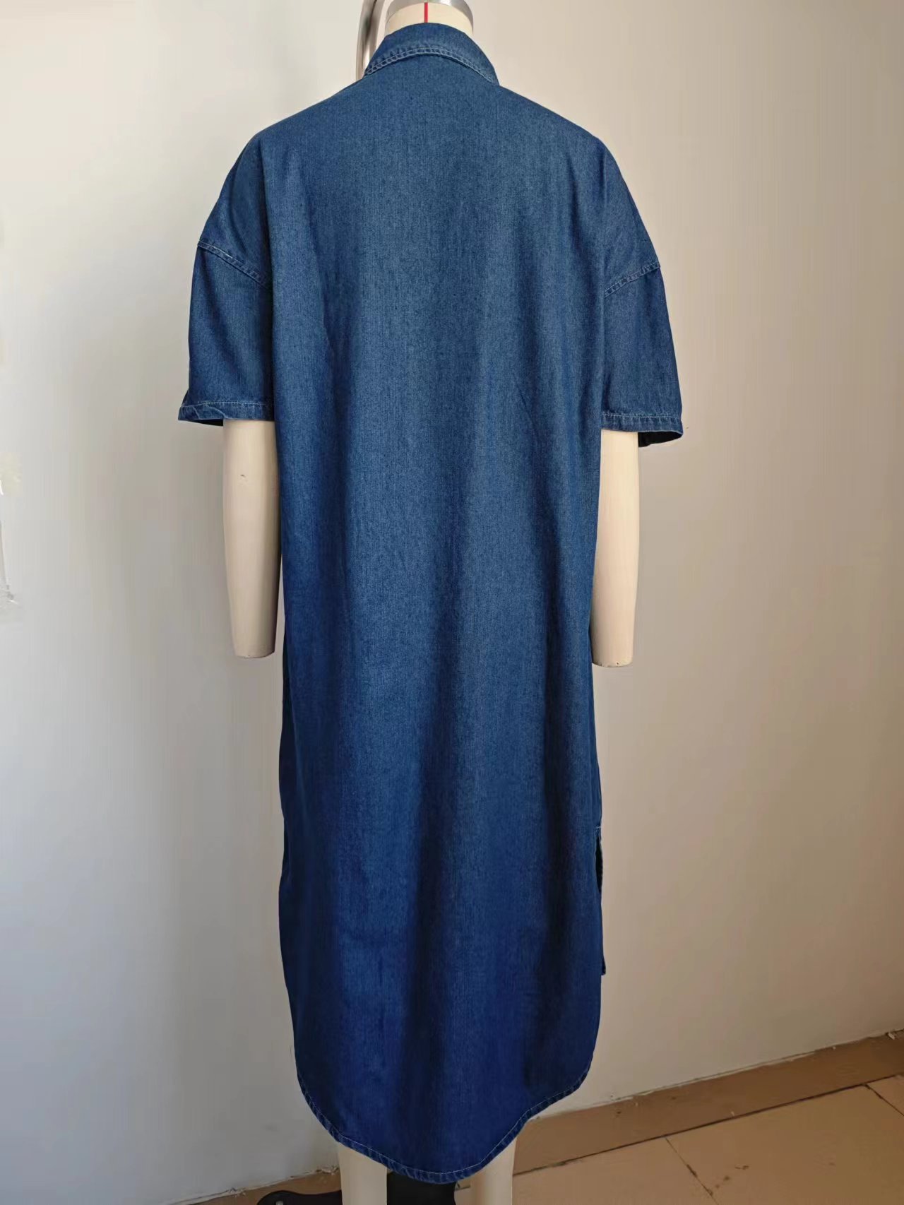 Women Spring Washed Loose Denim Short Sleeve Dress