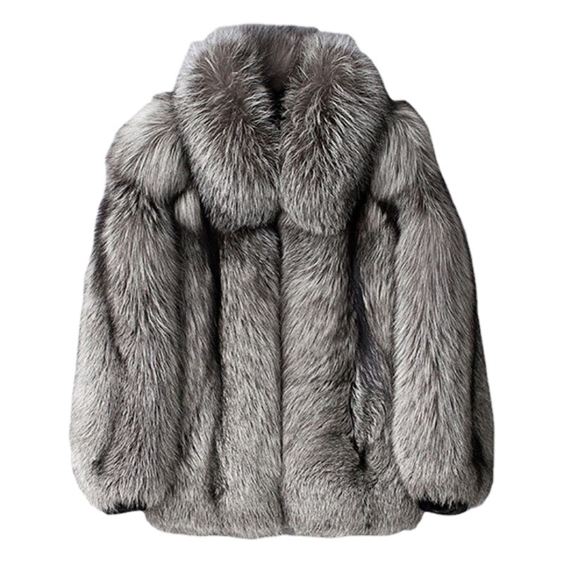 2023 nueva piel de zorro de piel sintética de piel integrada de los hombres abrigo corto invierno Haining plata zorro abrigo