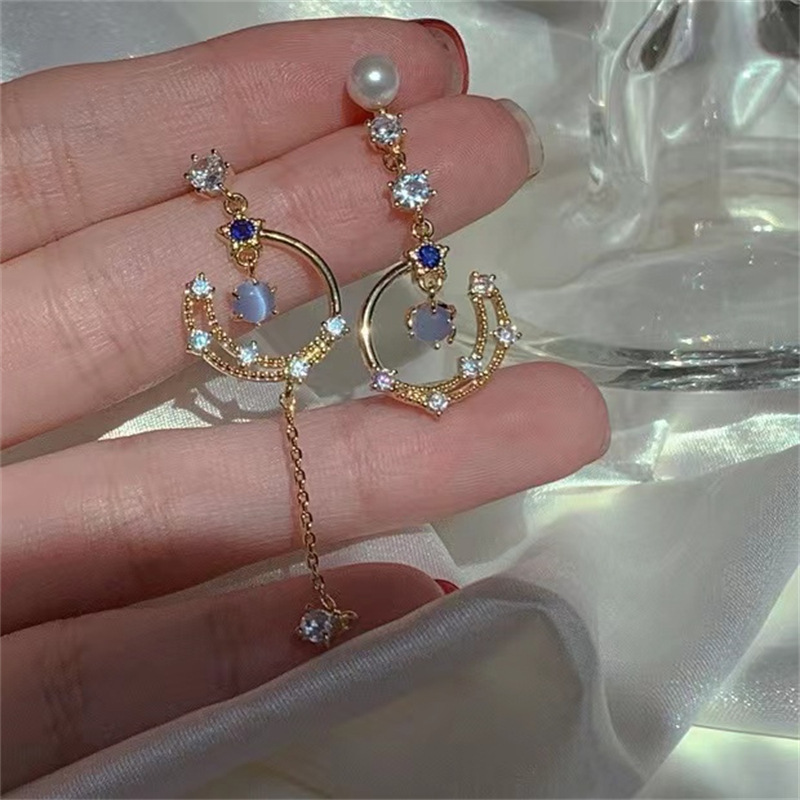 Fashion Asymmetrical Alloy Plating Inlay Artificial Gemstones Women's Drop Earrings 1 Pair display picture 3