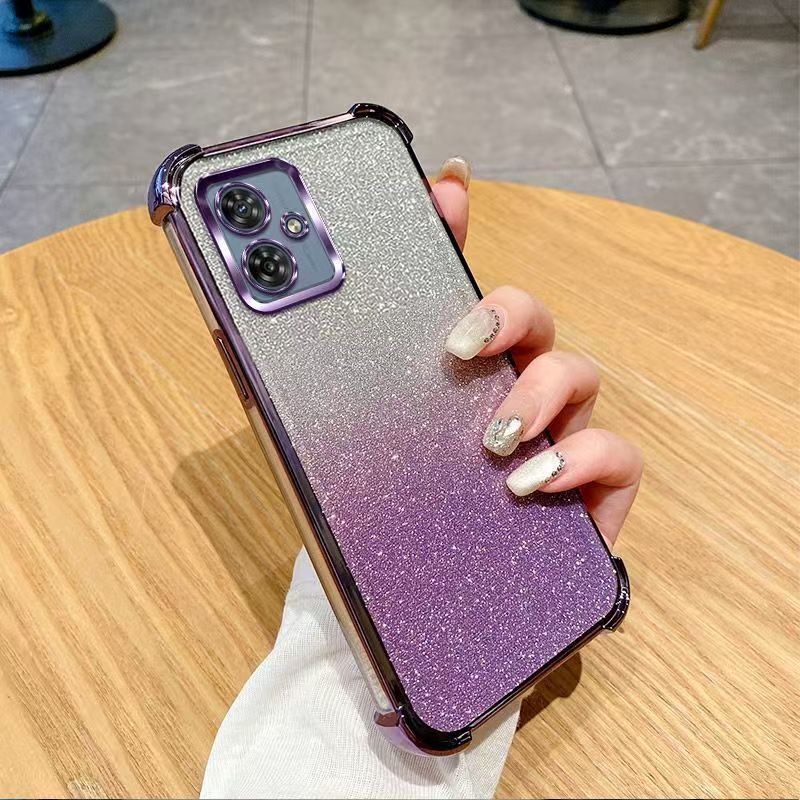Suitable for Motorola Edge Mobile Phone Case, Glitter Electroplated Anti-Fall Phone Case with Lens Film, Anti-Fall Full-Cover Soft Case