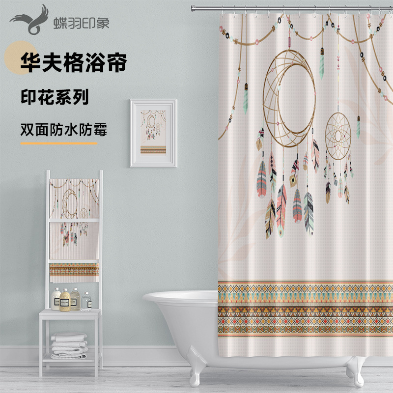 Polyester polka dot waffle printed shower curtain cross-border foreign trade simple wind bathroom toilet waterproof curtain can be shown