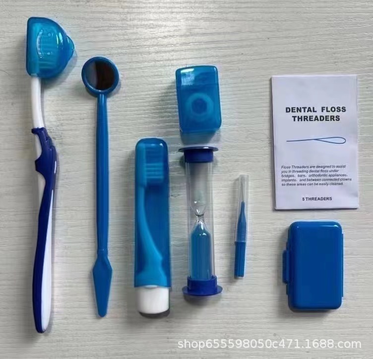 Oral care orthodontic set, orthodontic wax, orthodontic toothbrush, interdental brush, floss pick, eight-piece set