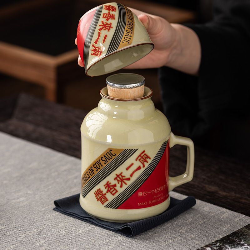 Ru窑 pequeña olla caliente puede ser cultivada con rebanada de sopa de salsa retrógrada con tapa cerámica de gran capacidad anti-corrosión tetera taza de agua taza de marca