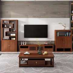 Modern Chinese-style solid wood combined cabinet tall TV cabinet low cabinet minimalist contemporary living room small apartment matching set furniture