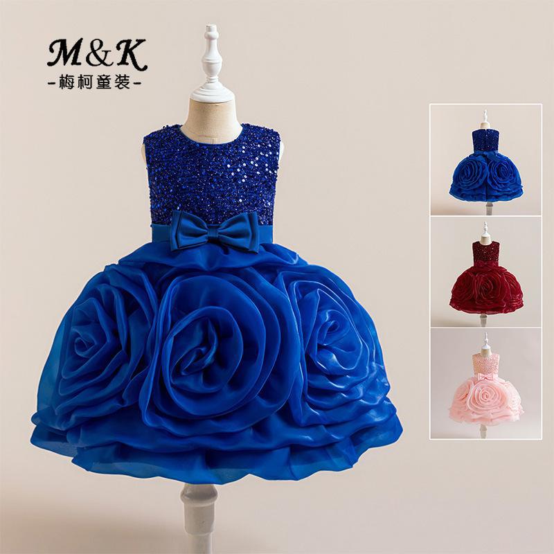 Verano nuevo brotes de flores vestidos de niñas sin mangas sequillas princesa de flores grandes elementos de flores vestidos de niñas