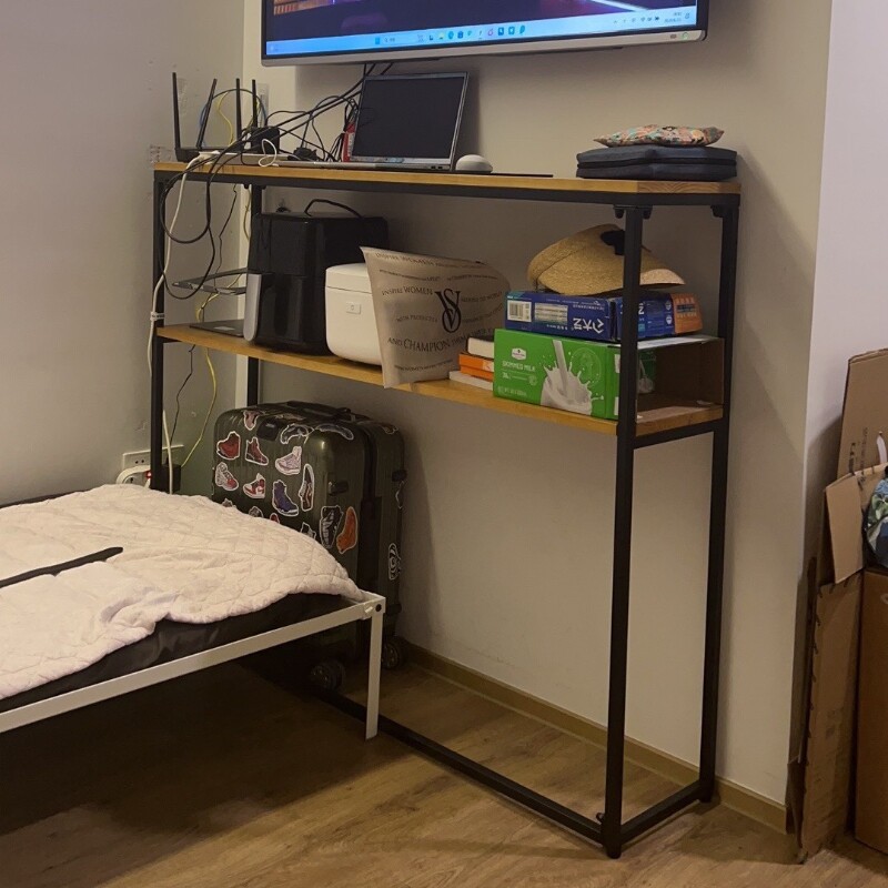Sofá de sala de estar estante trasero de madera maciza hierro forjado tabla contra la pared estante de pared estrecha varios armarios de respaldo personalizados