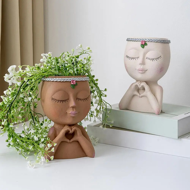 Cross-Border Home Storage Courtyard Garden Creative Half-Length Succulent Green Plant Flower Pot Resin Cute Handmade Decorative Ornaments