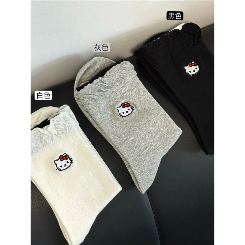 Продукты бренда Hello Kitty с дизайном, осенняя универсальная вышивка, корейский стиль, с вышивкой, средней длины
