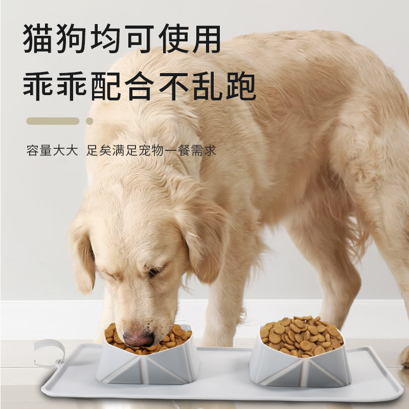 シリコン折りたたみペットディナープレート、犬用ボウル、犬用ボウル、猫用ボウル、キャットフードボウル、転倒防止ダブルボウル、飲料水一体型ペット用品|undefined