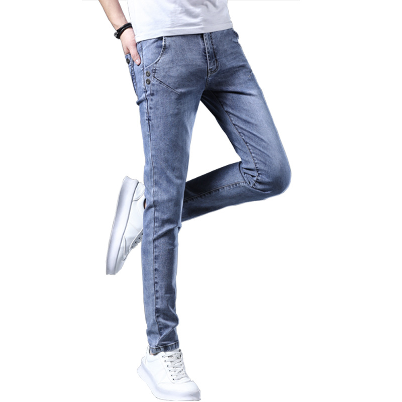 Spring jeans, men's spring autumn pants, elastic trend, slim fit, and small leg pants paragraph_voghion.com