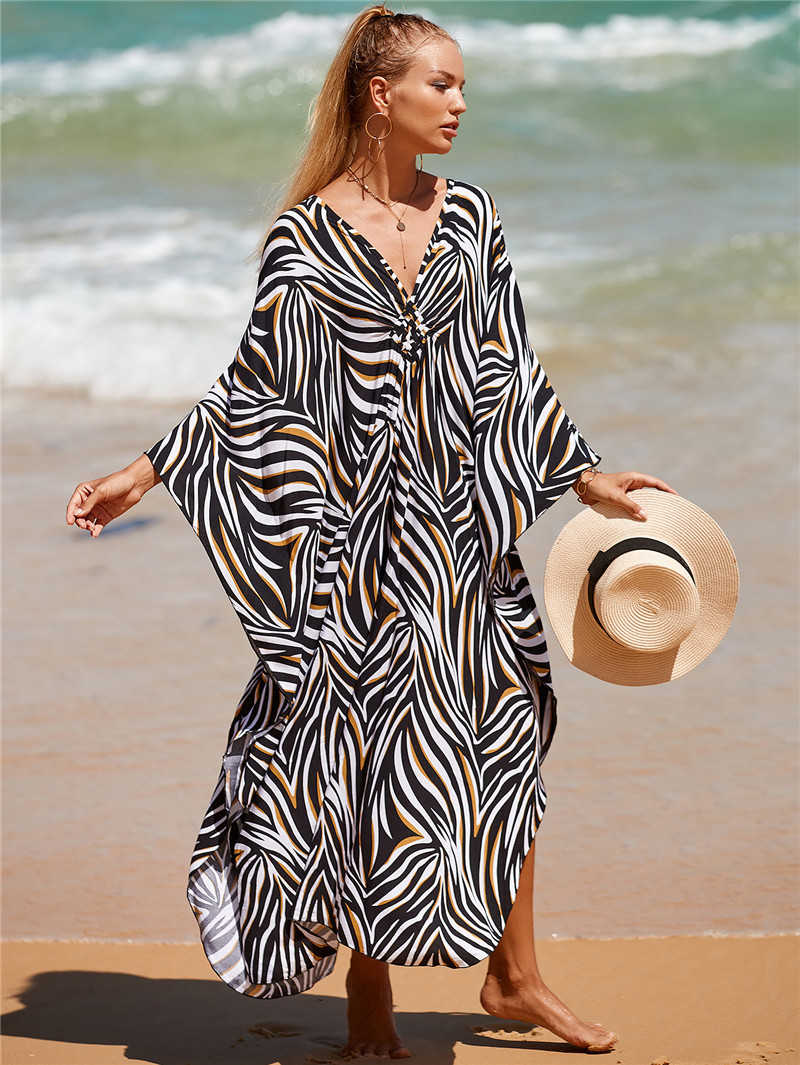 224g Weight Sunscreen Shirt Outerwear Type 3/4 Length Sleeve Sleeve Length Polyester Fabric Type Long Top Length V Neck Neckline Printing, Leopard Pattern Spring&Summer Season Women's Gender Vacation, Beach Style Women's Printing Leopard Vacation Beach Cover Ups 79