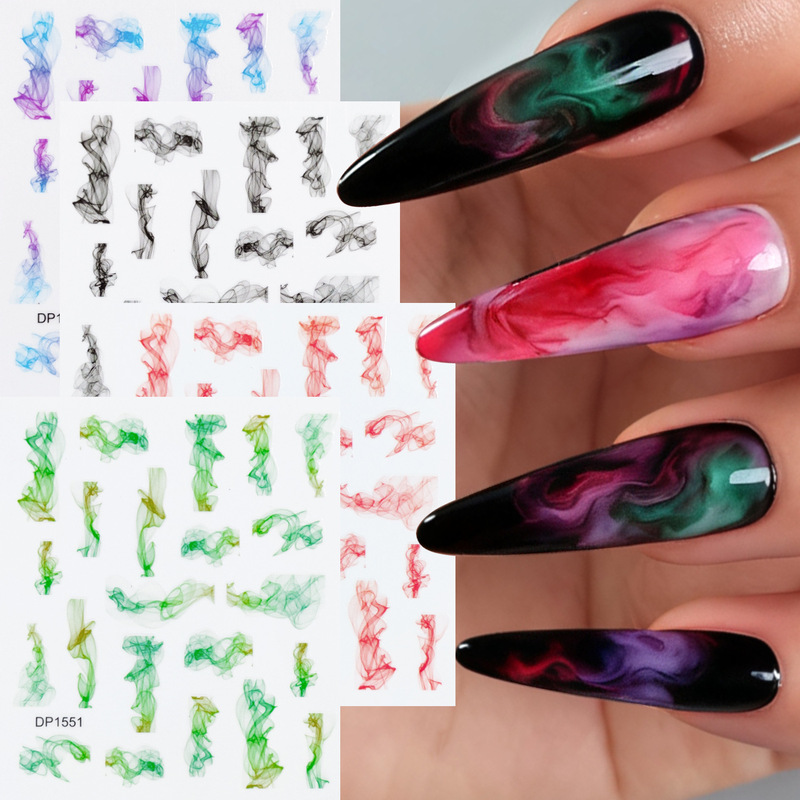 Ink Wash Smudged Smoke Nail Art Stickers, Trendy Instagram Style Abstract Gradient Nail Stickers, Ultra-Thin Adhesive DIY Decoration Stickers