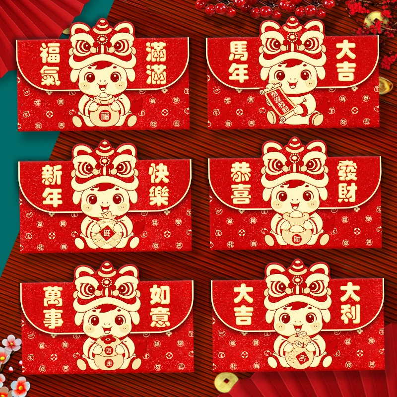 Новые креативные 3D-конверты с мультяшным дизайном «Год Лошади 2026», национальный тренд, из плотной бумаги, для денег в сто и тысячу юаней, новогодние красные конверты-сумки
