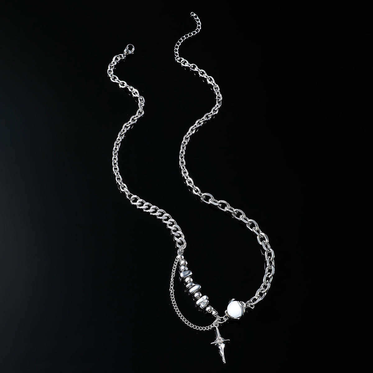 Collana con croce in acciaio al titanio e gioielli M High-d Design Nicchia Pietra occhio di gatto Catena clavicola a stella per_voghion.com