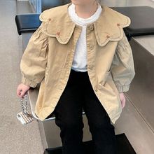女童风衣秋装2025新款小女孩洋气韩版长袖上衣娃娃领春秋儿童外套