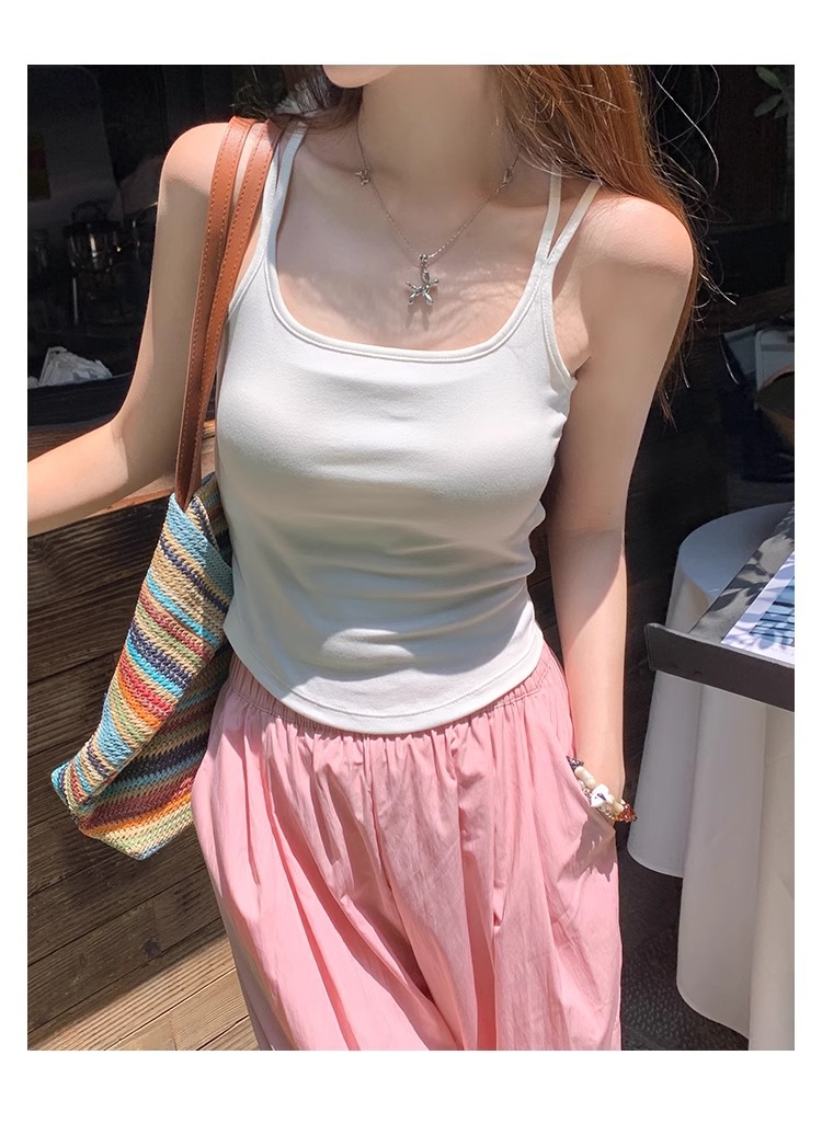 Backless Slim Fit Summer Cami Top with Built-in Bra