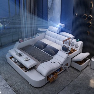 Modern Simple Master Bedroom 1.8 m Double Queen Bed Multifunctional Projector Intelligent Massage Tatami Leather Wedding Bed