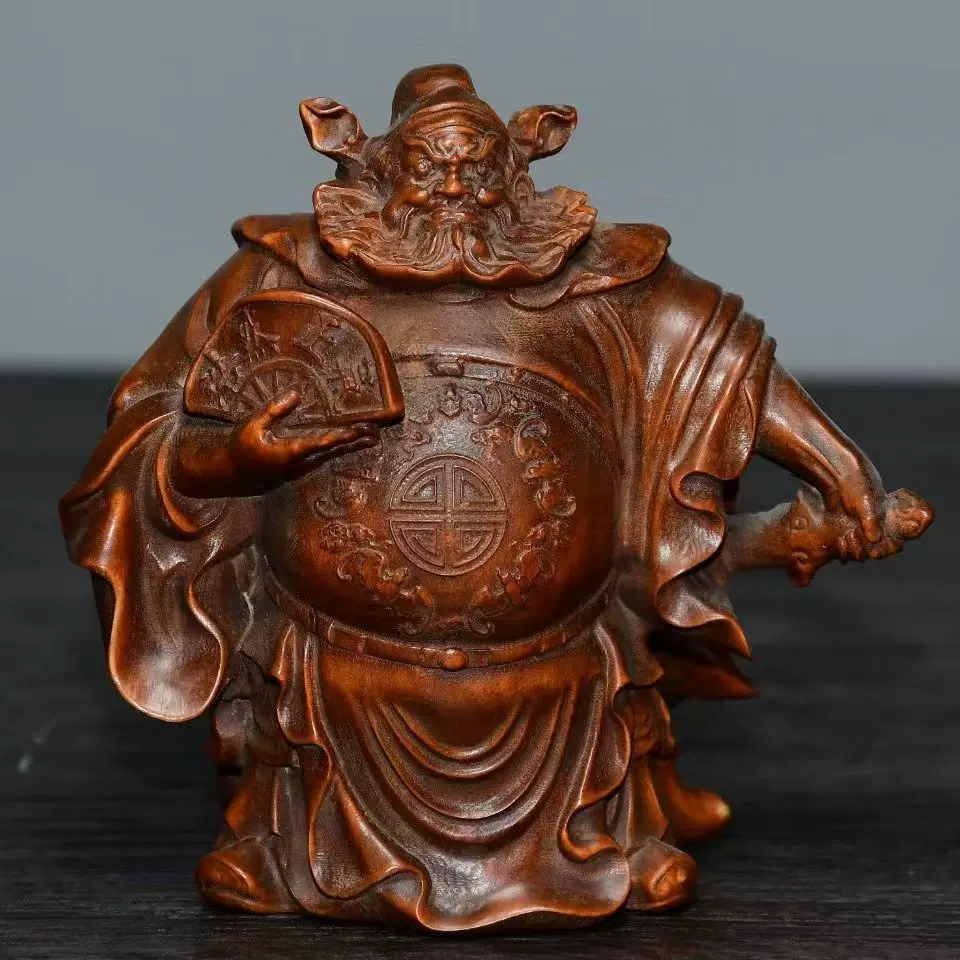 小叶黄杨木雕浩然正气钟馗天师摆件降妖除魔手把件工艺品复古装饰