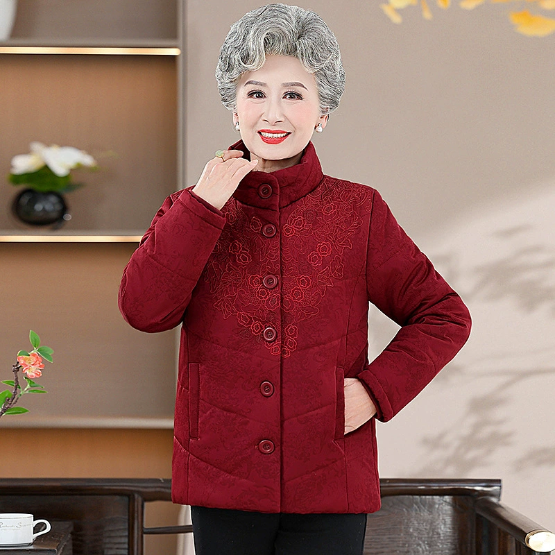24 осень и зима новые бабушкины хлопчатобумажные пальто для женщин 60 лет 70 пожилых людей свободная толстая хлопчатобумажная одежда для пожилых людей