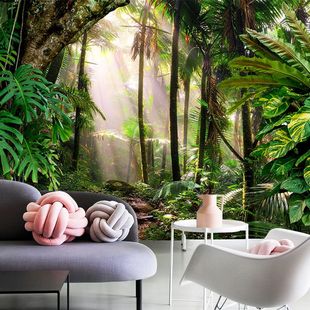 Southeast Asian Tropical Rainforest Plant Wallpaper Scandinavian Banana Leaf 3D Forest Wall Covering Green Plant Nature Forest Wallpaper